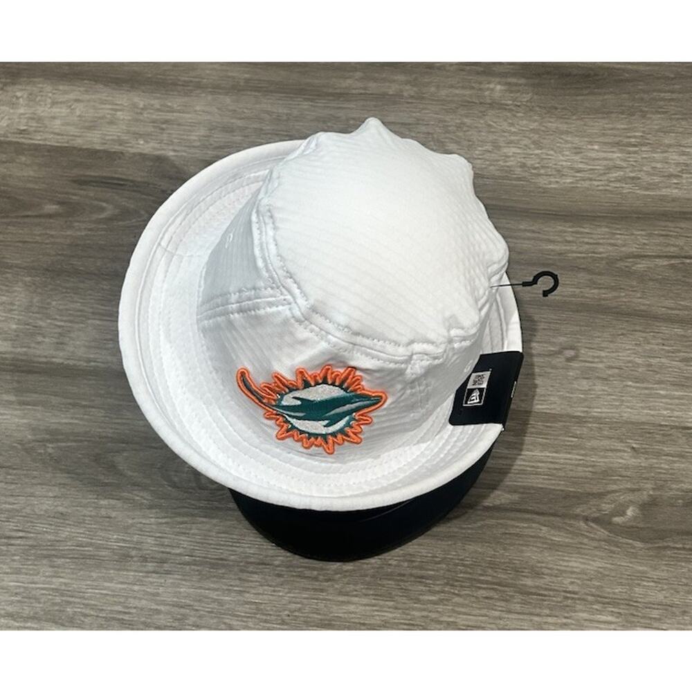 Miami Dolphins New Era NFL Panama Drawstring Bucket Hat White OSFM. Youth /Child